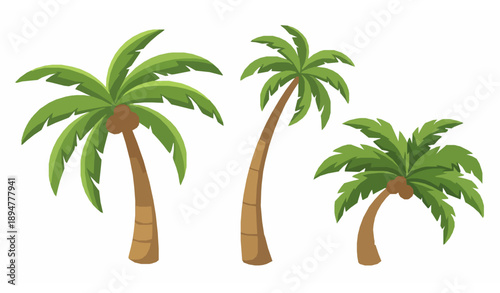 SEO Friendly Title:
California Beach Palm Trees Vector Set in Playful Cartoon Style with Green Leaves
