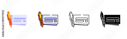 Office ballpoint pen icon pack. Business writing illustration set