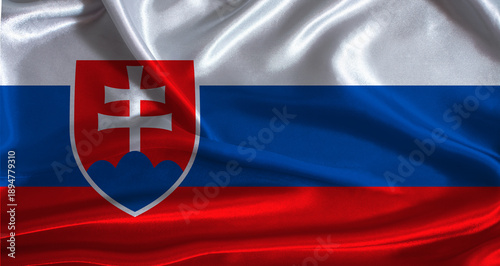 Fotografie Slovakia flag with cloth textured background