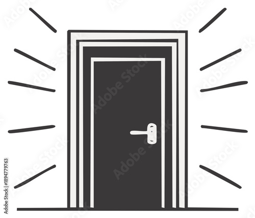 Open door with light rays symbolizing new opportunities, future, or breakthrough