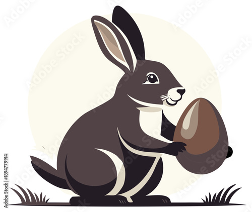 Cute Easter Bunny Rabbit Holding a Chocolate Egg in a Field