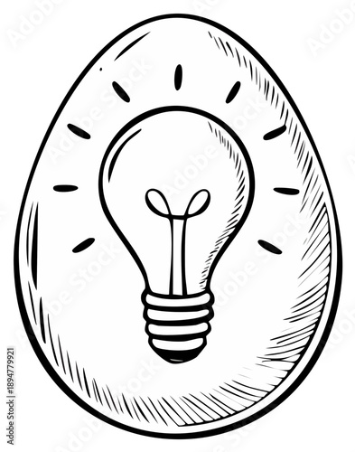Light Bulb Idea Inside Egg Shape Black and White Sketch Concept