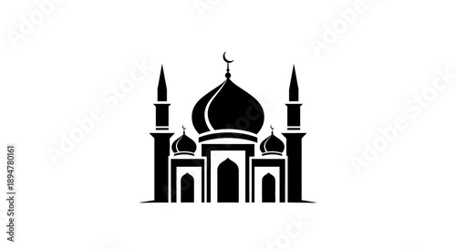 Mosque silhouette vector illustration. Symbol and house of prayer in islamic world. Holidays and celebration of Ramdan and Eid al-Adha