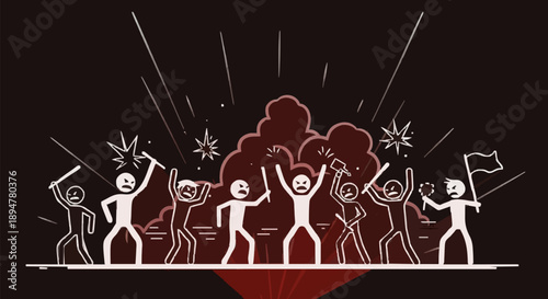 Protestors Rallying Together With Raised Fists and Flags.