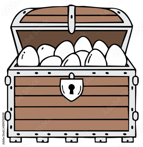 Cartoon Treasure Chest Filled With White Eggs