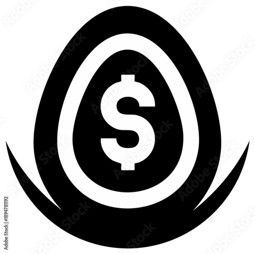 Stylized Black and White Icon of an Egg with Dollar Sign Inside, Representing Savings or Investment