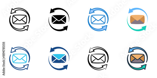 Email integration icons set multiple style collection. Editable stroke 
