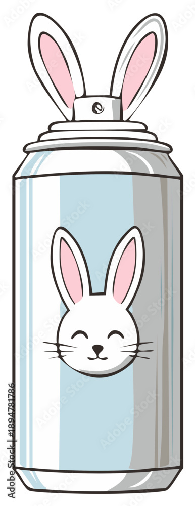 Fototapeta premium Cute cartoon bunny face on a spray can with large floppy ears