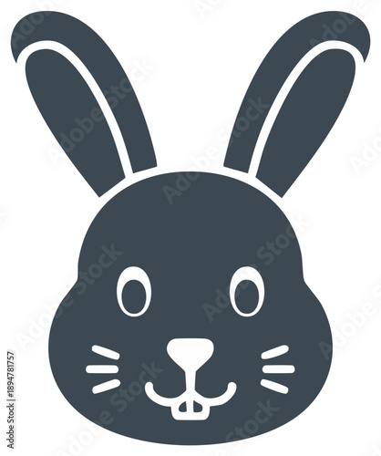 Bunny rabbit vector icon with long ears, cute cartoon face, easter theme graphic