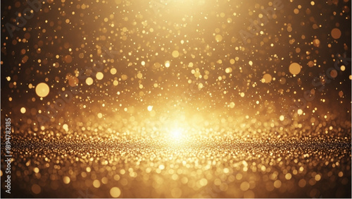 Golden light shines brightly on sparkling particles from above in a vibrant scene