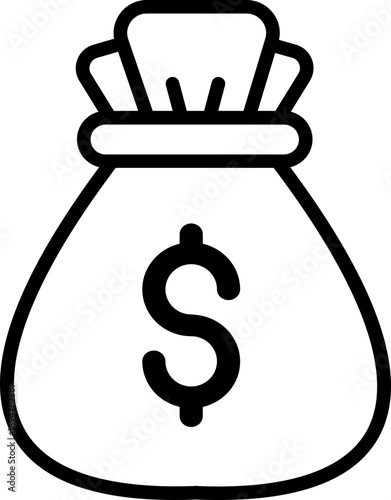 Black money bag icon - outline