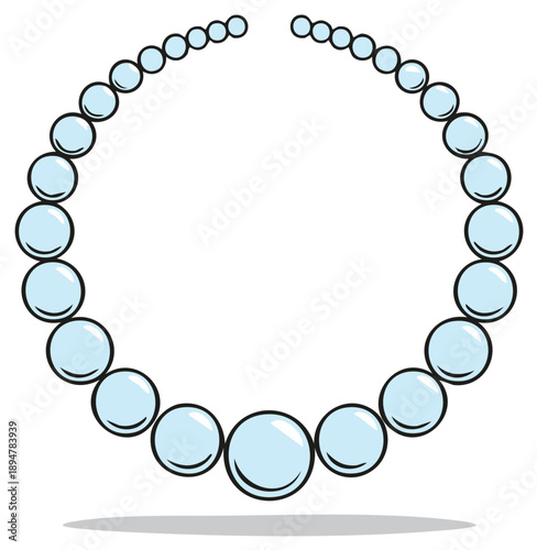 Cartoon-style illustration of a string of luminous pearl beads, jewelry, fashion