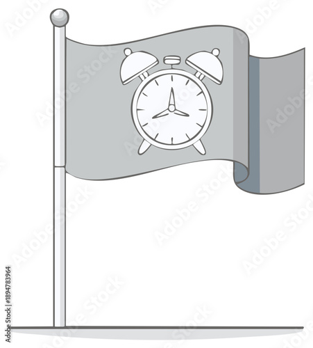 Alarm Clock on a Flag Waving Illustration Cartoon Icon Metaphor Concept