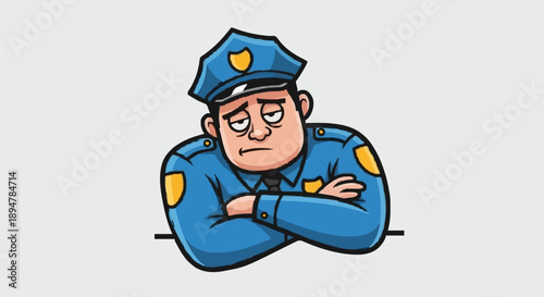 Sad Police Officer Cartoon Character Uniformed Law Enforcement.