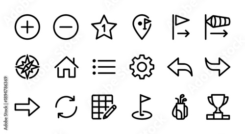 Golf navigation and scorecard UI icon set for mobile apps and digital interfaces.