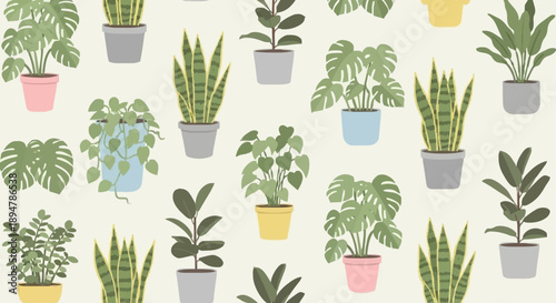 Collection of various potted houseplants in different pots.