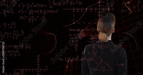 Animation of mathematical equations over digital model of human brain on black background