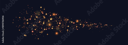 Orange glittering dots, particles, stars magic sparks. Glow flare light effect. Orange luminous points. Vector particles on black background.