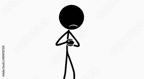 Sad Stick Figure Praying or Begging Isolated on White Background.