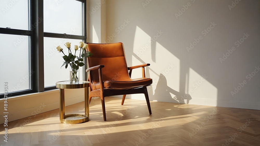 Fototapeta premium Modern armchair in sunlit room