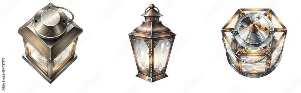 custom made wallpaper toronto digitalSet of antique lanterns, vintage light, historical illumination isolated on transparent background