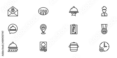 Restaurant service and food delivery outline icons set