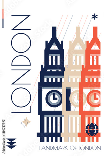 Wallpaper Mural London landmark poster in retro futurism style. Vintage printable vector cover, postcard, illustration. Futuristic, halftone England city art with monument, building Torontodigital.ca