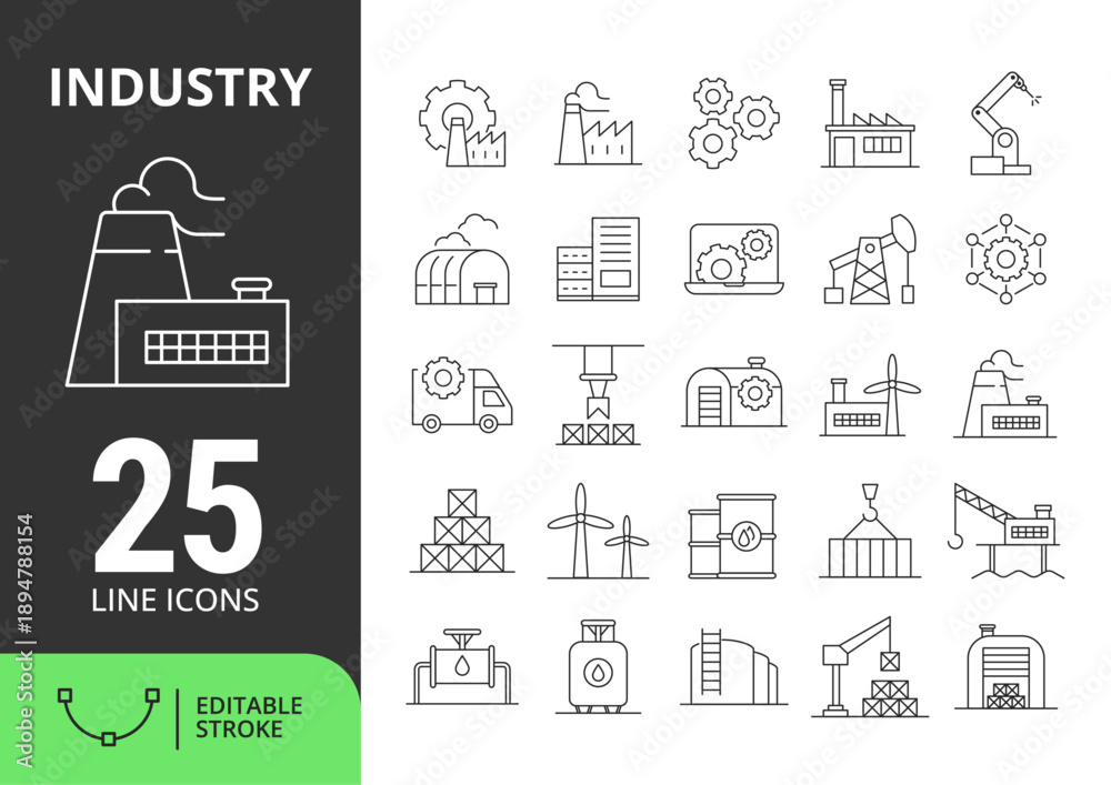 Naklejka premium 25 Line Icon Industry Collection