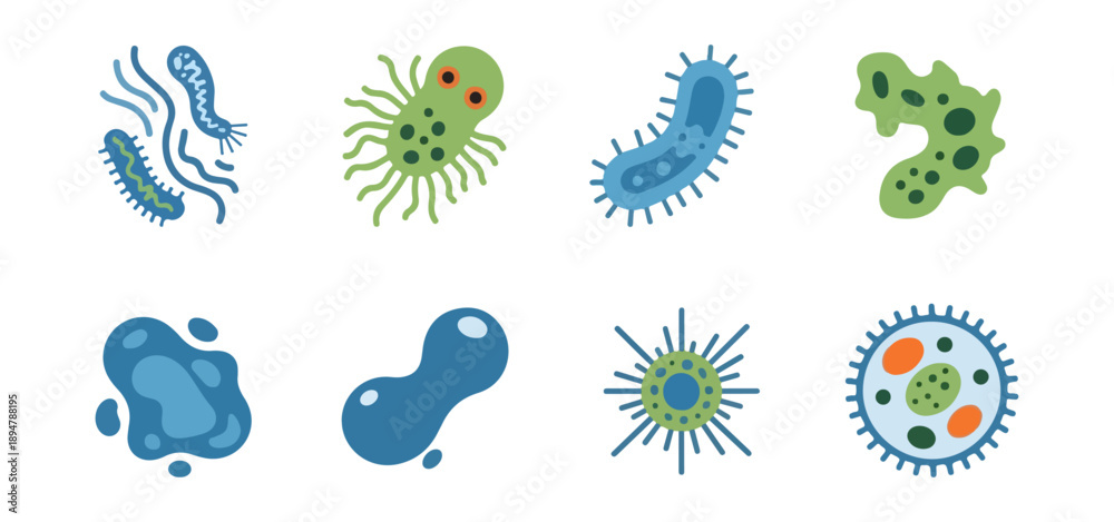 Fototapeta premium Abstract illustration of various microorganisms pathogens and biological cells