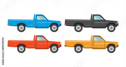 Pickup side view flat design vector illustration collection double cabin 