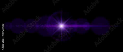 Lens flare with glowing dust trail and strong luminous beam. Ideal for overlays, futuristic lighting, and motion graphics with a cinematic atmosphere.