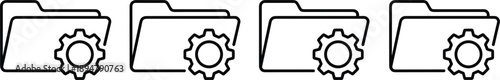 Folder settings icon set showing multiple file management directories configuration symbols in clean outline vector style design illustration
