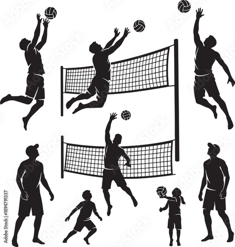 Dynamic Volleyball Players Action Silhouette Vector Illustration for Sports Design