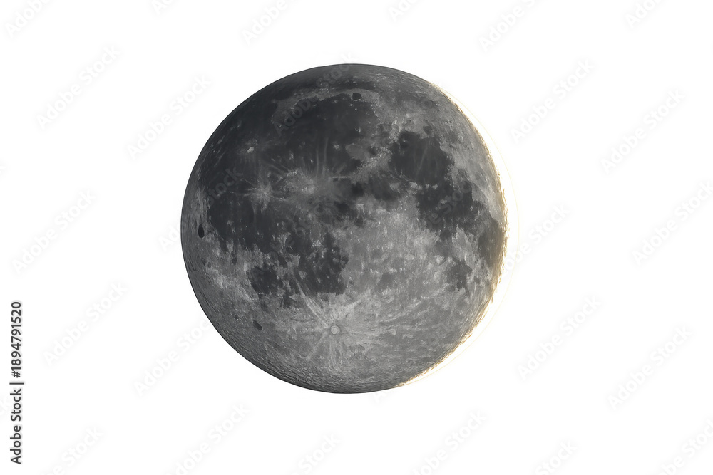 Naklejka premium Moon glowing with a bright edge, showing lunar craters and surface details, transparent background