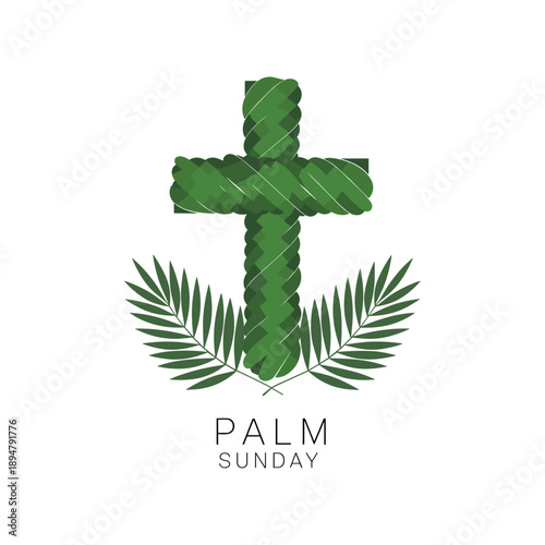 Palm Sunday Green Cross Made of Palm Leaves Christian Illustration