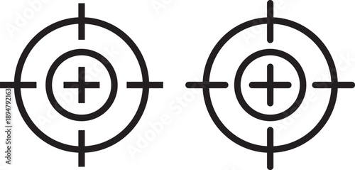 Aim and focus service icons. Professional targeting tools set. Vector goal indicators. White background achievement icons
