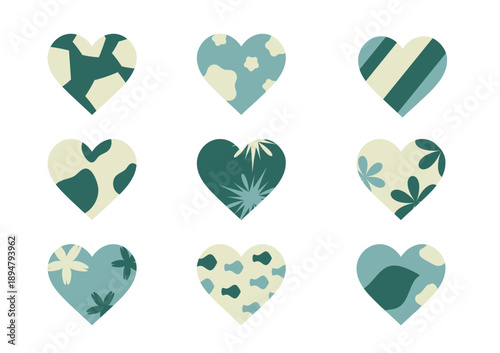 collection of heart shaped graphic pattern elements on background