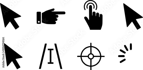 Cursor icons set and Computer curser vector icon Pointing sign Curser silhouette vector art of illustration