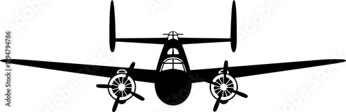 Silhouette of a World War II Era Bomber Airplane with Radial Engines