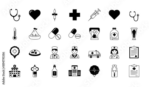 Minimal line healthcare icons vector set for medical apps and web design