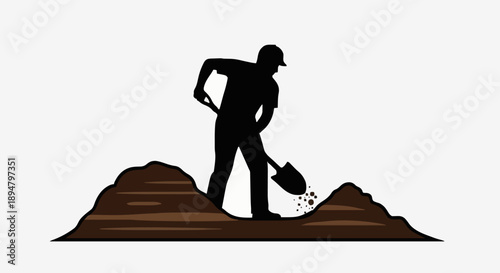 Silhouette of a man digging a hole with a shovel.