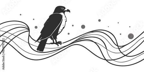Serenity in Flight: Minimalist Falcon on Abstract Waves