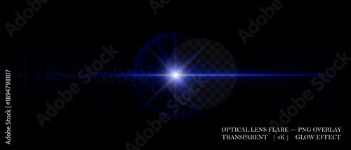 Optical light flare with shining reflections, soft transparency, and glowing particles. Ideal for visual effects, digital art, and clean luminous overlays.