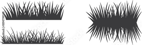 Grass silhouette patch set with wild lawn tufts, black ground vegetation elements, nature vector illustration