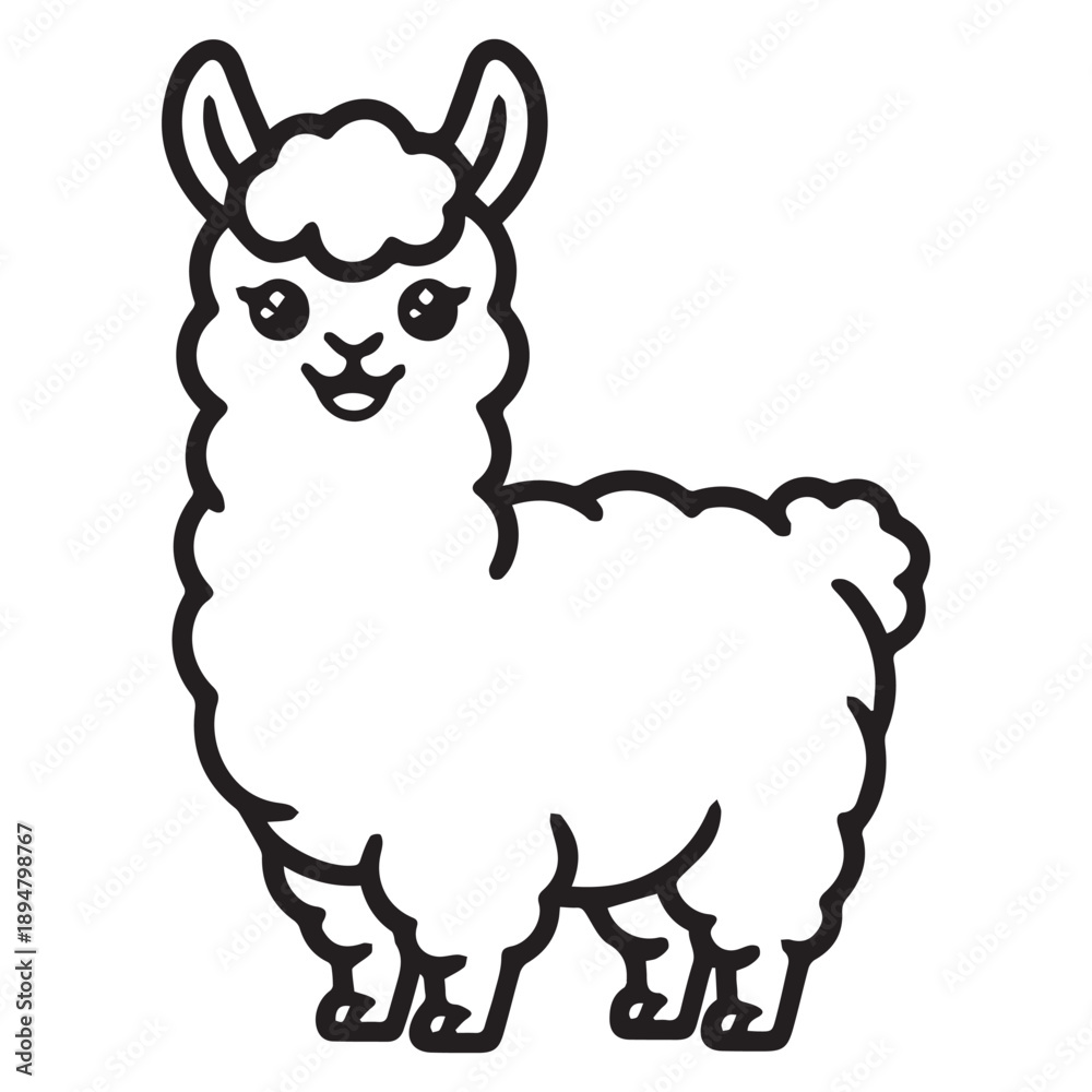Obraz premium Kawaii Llama Animal Line Illustration