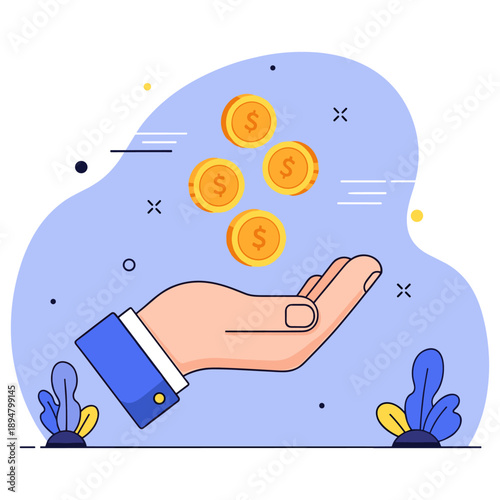 Hand tossing coins: financial growth and success concept