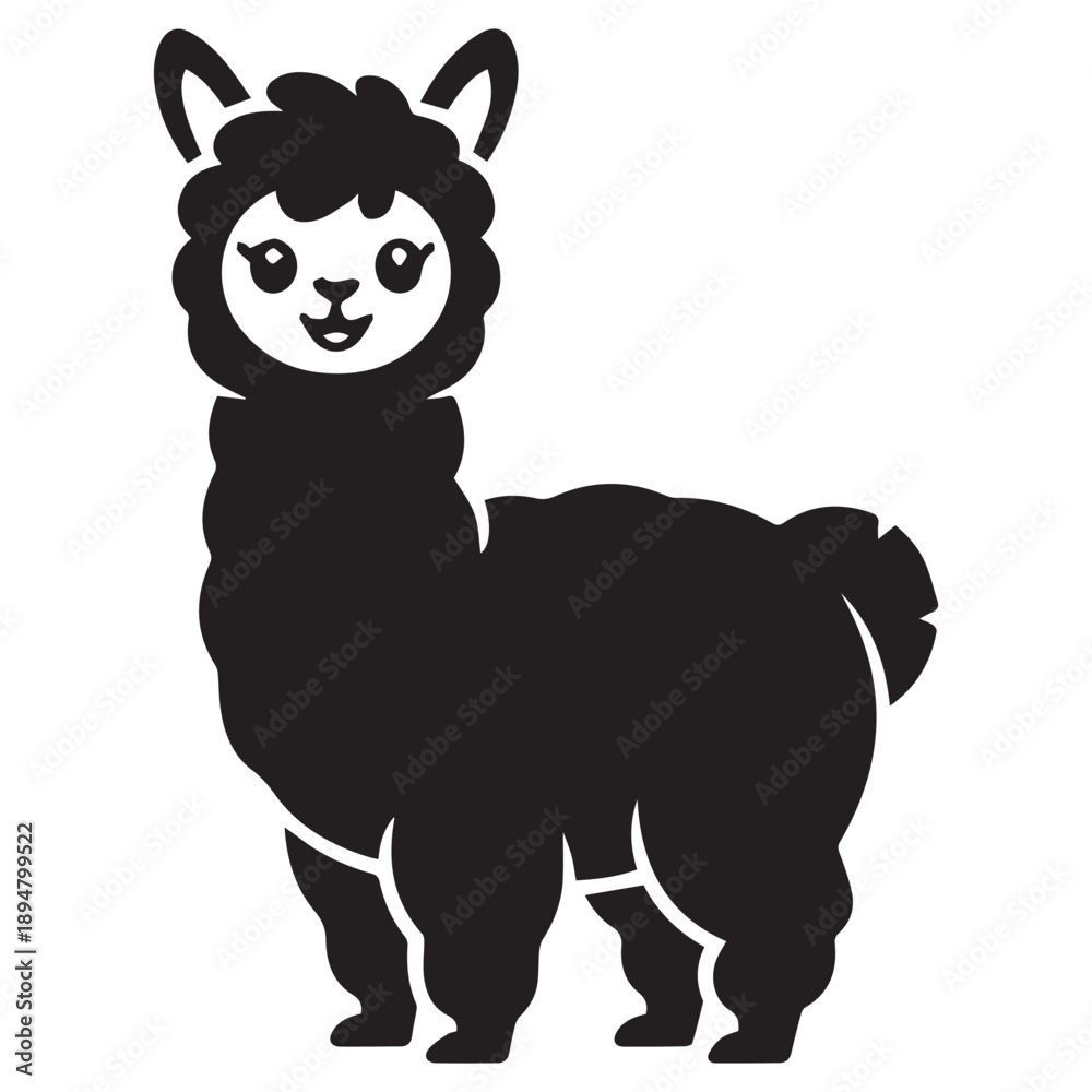 Fototapeta premium Cute Alpaca Character Silhouette Vector