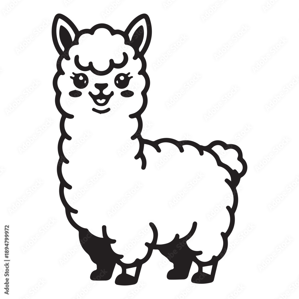 Naklejka premium Cute Llama Outline Illustration Vector