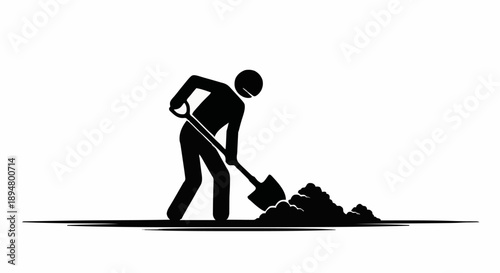 Silhouette of a person digging with a shovel.