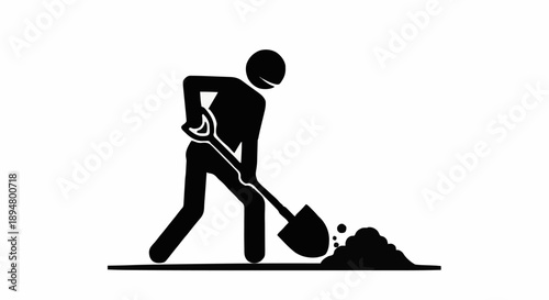 Silhouette of a person digging with a shovel.